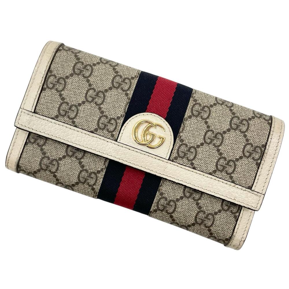 Gucci Ophidia GG Marmont Supreme Bi fold Long Wallet Ivory White